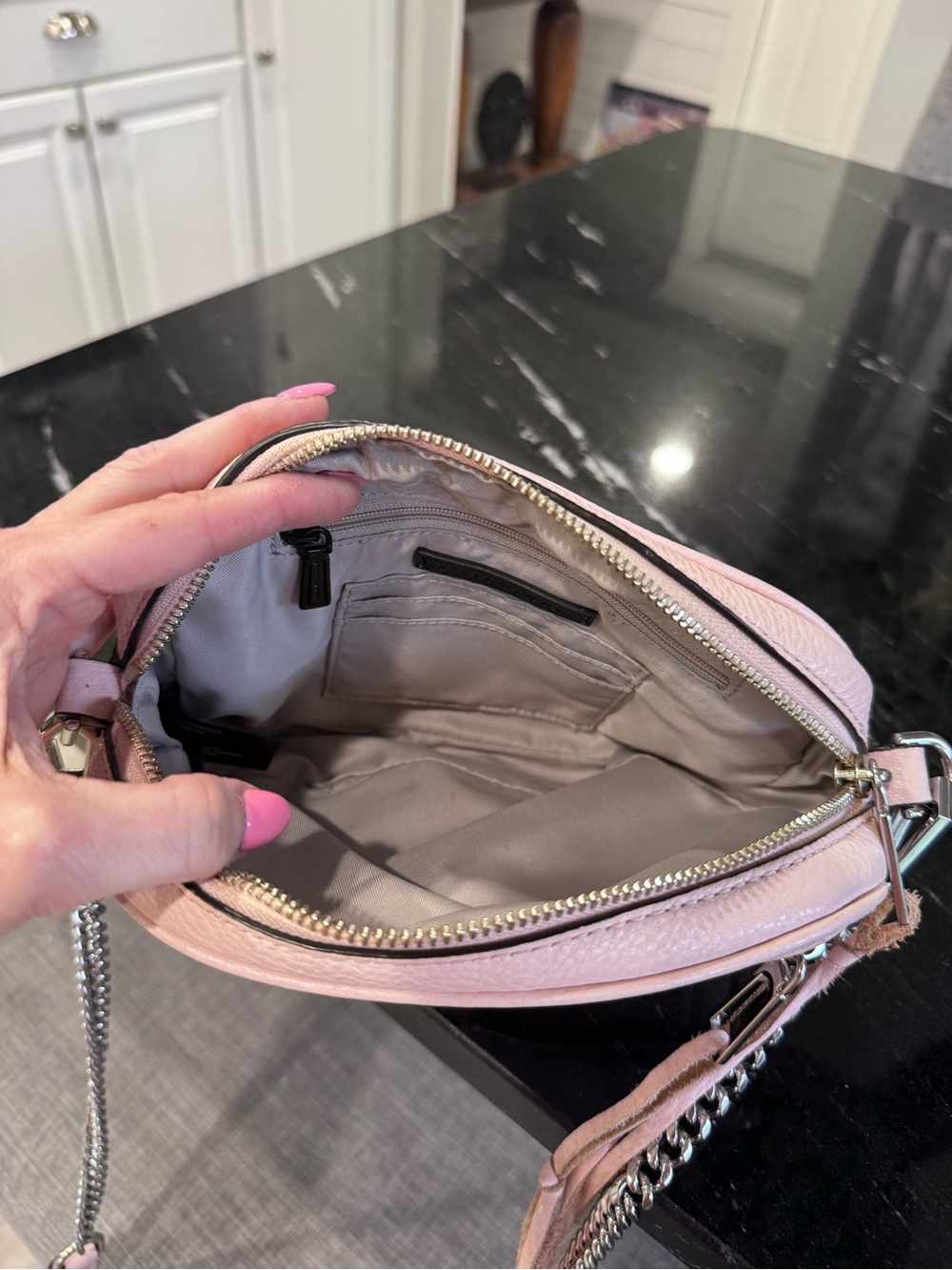 🌸Rebecca Minkoff Mini MAC Blush Pink Pebbled Leather Crossbody Bag Silver - Picture 6 of 14